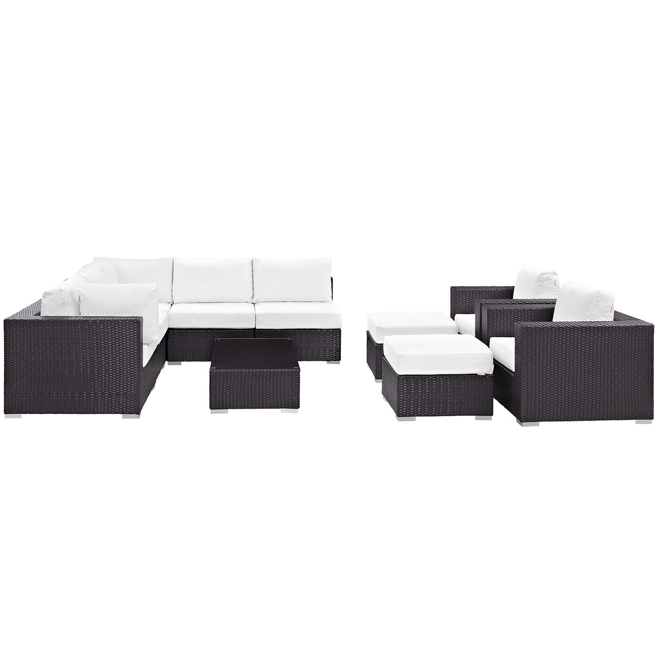 Convene 10 Piece Outdoor Patio Sectional Set, Espresso & White