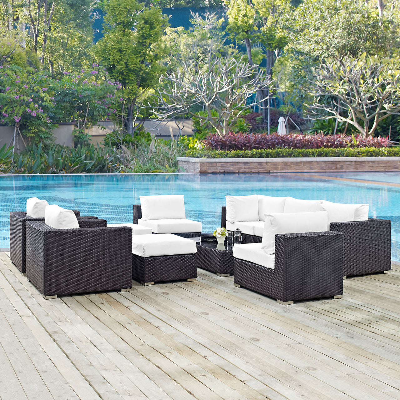 Convene 10 Piece Outdoor Patio Sectional Set, Espresso & White