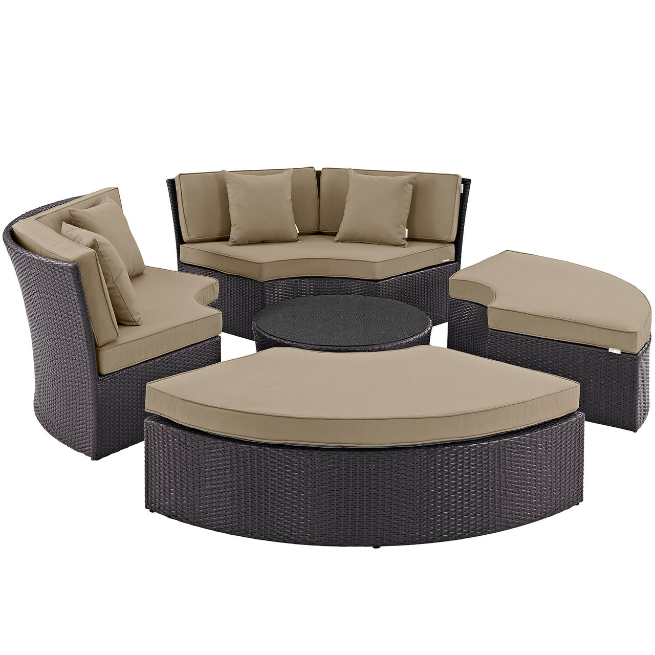 Convene Circular Outdoor Patio Daybed Set, Espresso & Mocha