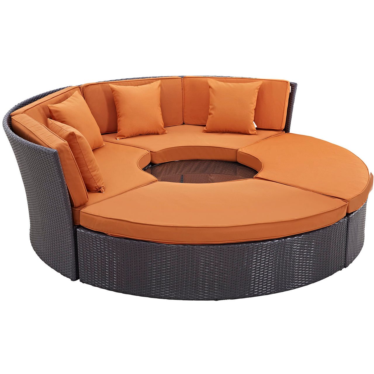 Convene Circular Outdoor Patio Daybed Set, Espresso & Orange
