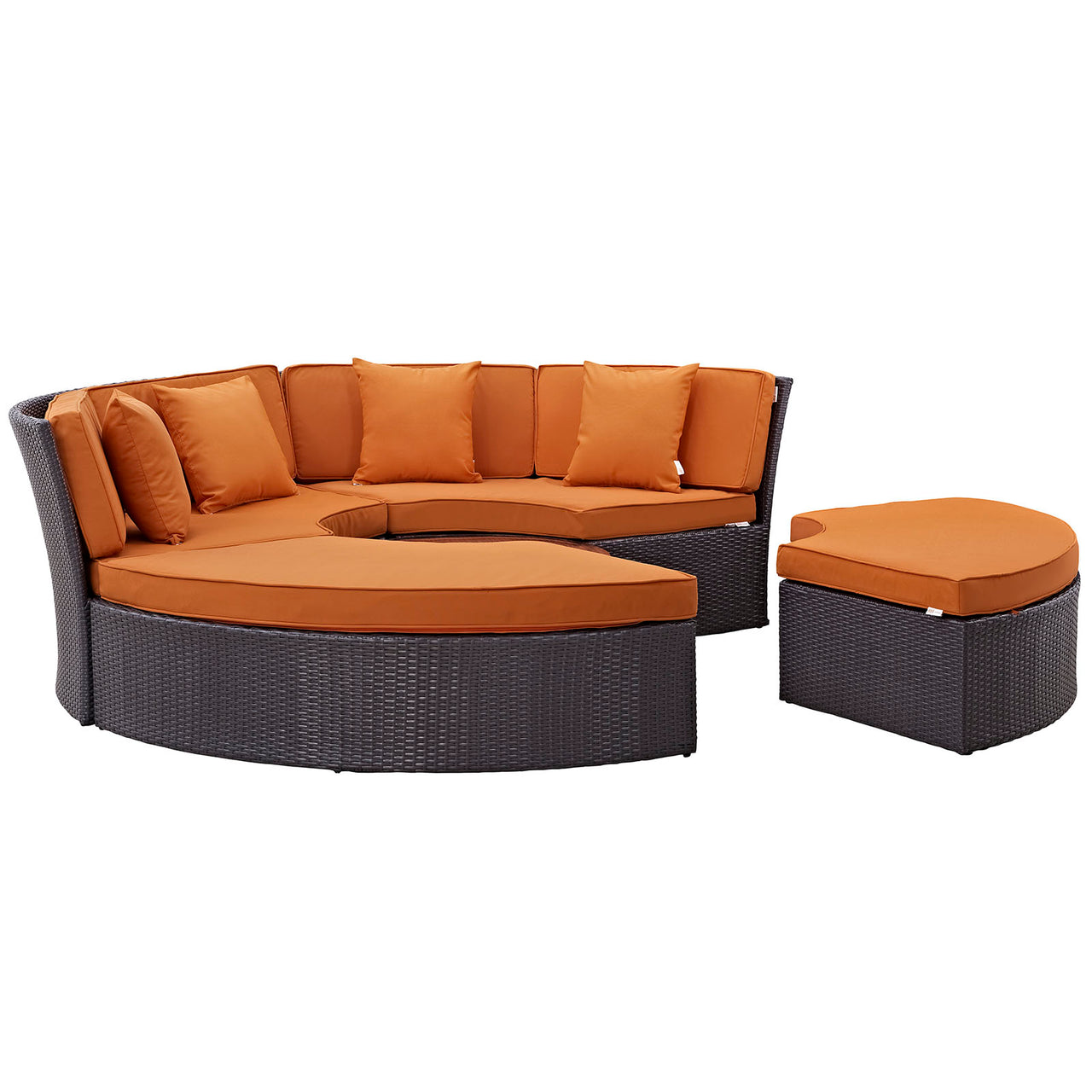 Convene Circular Outdoor Patio Daybed Set, Espresso & Orange