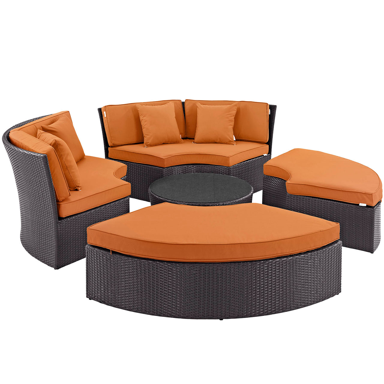 Convene Circular Outdoor Patio Daybed Set, Espresso & Orange