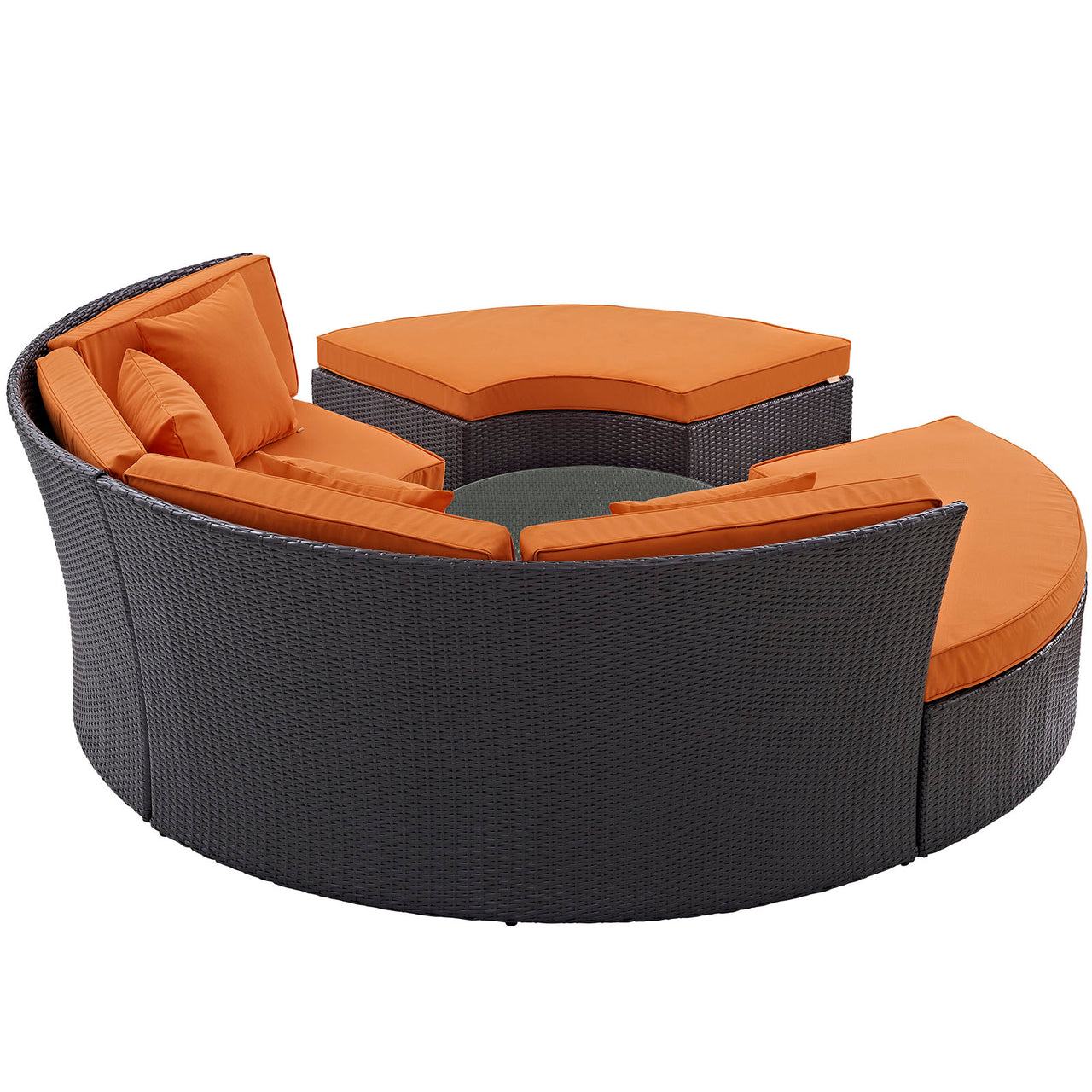 Convene Circular Outdoor Patio Daybed Set, Espresso & Orange