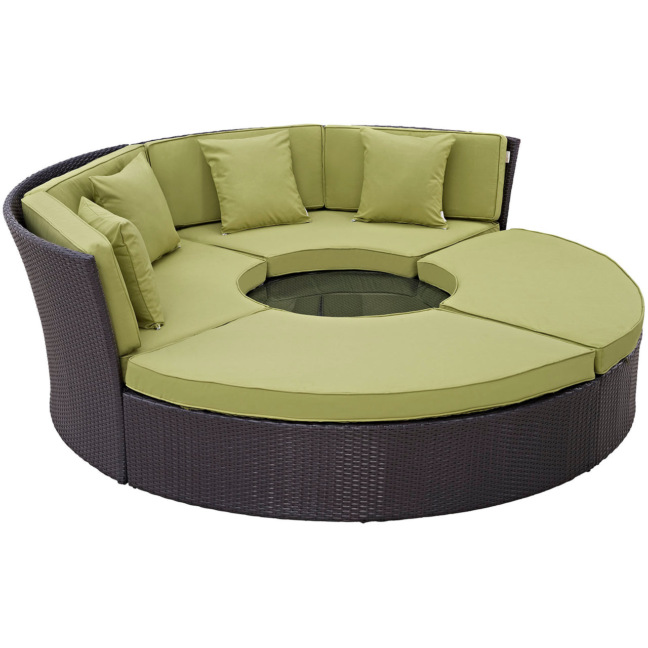 Convene Circular Outdoor Patio Daybed Set, Espresso & Peridot