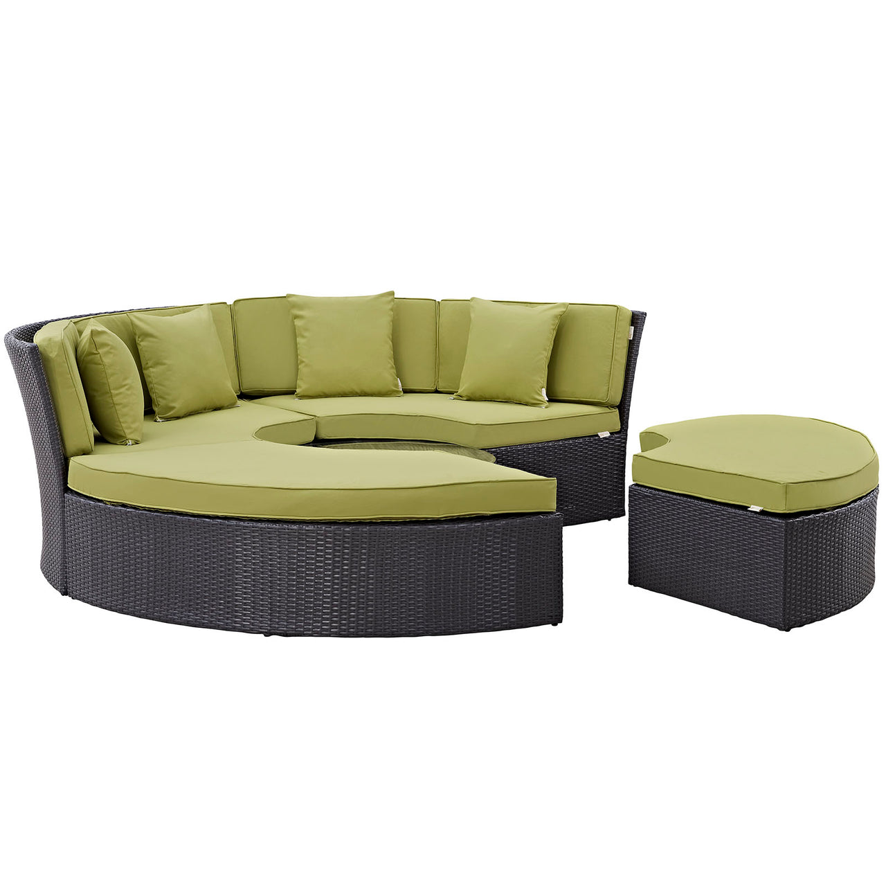 Convene Circular Outdoor Patio Daybed Set, Espresso & Peridot