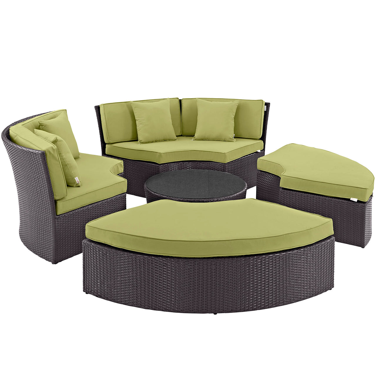 Convene Circular Outdoor Patio Daybed Set, Espresso & Peridot