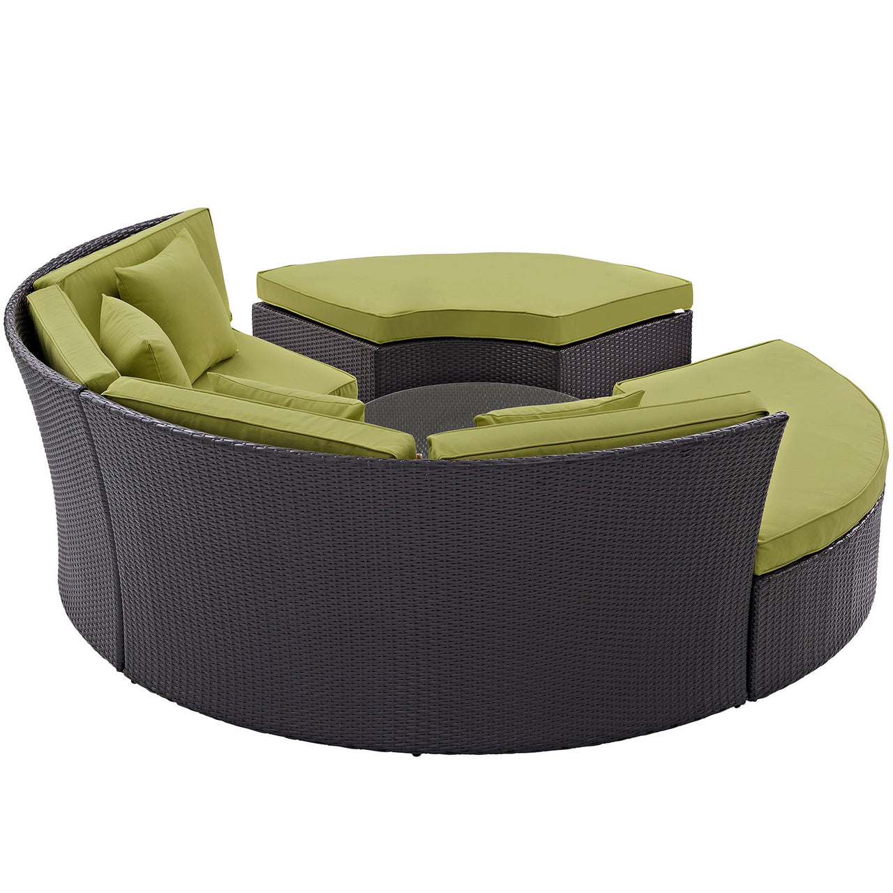 Convene Circular Outdoor Patio Daybed Set, Espresso & Peridot