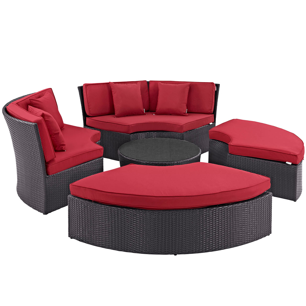Conversation Circular Alfresco Daybed Set, Espresso & Red