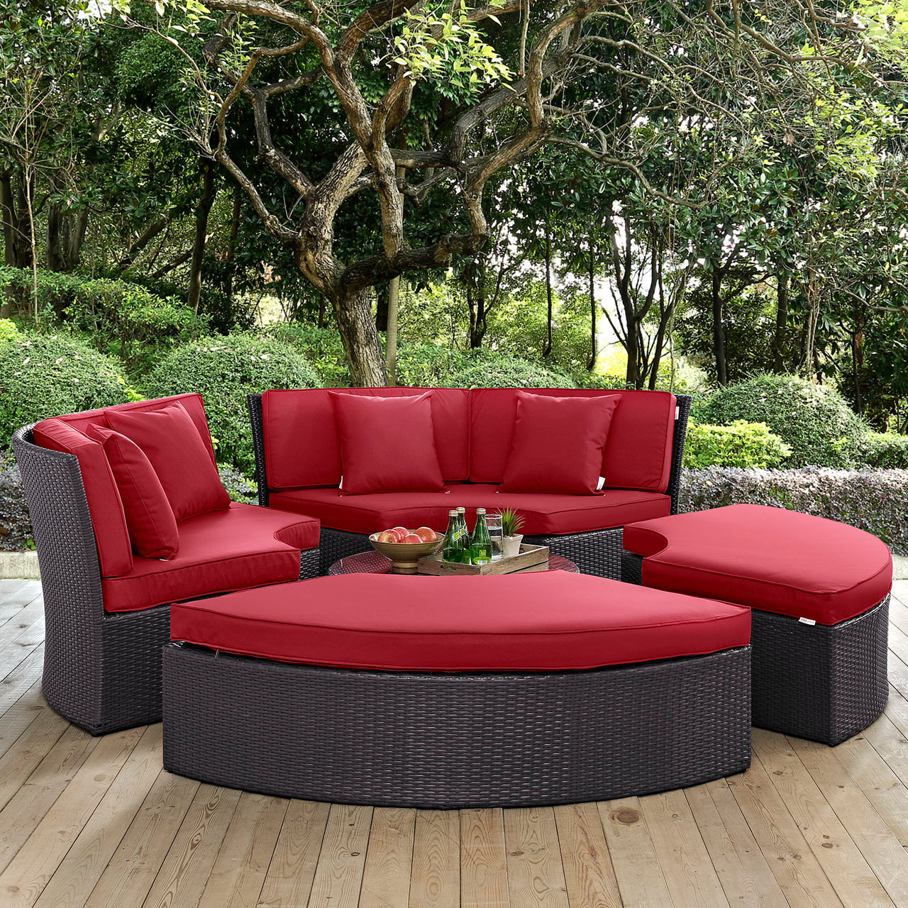 Conversation Circular Alfresco Daybed Set, Espresso & Red
