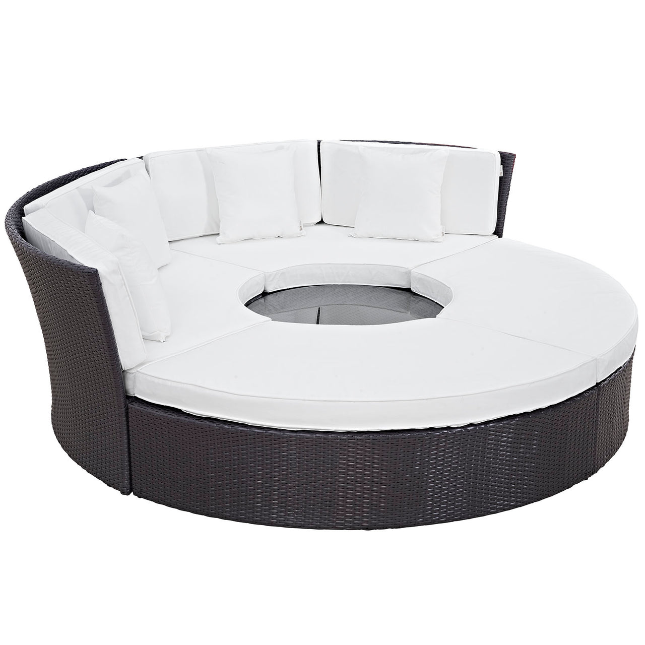 Convene Circular Outdoor Patio Daybed Set, Espresso & White