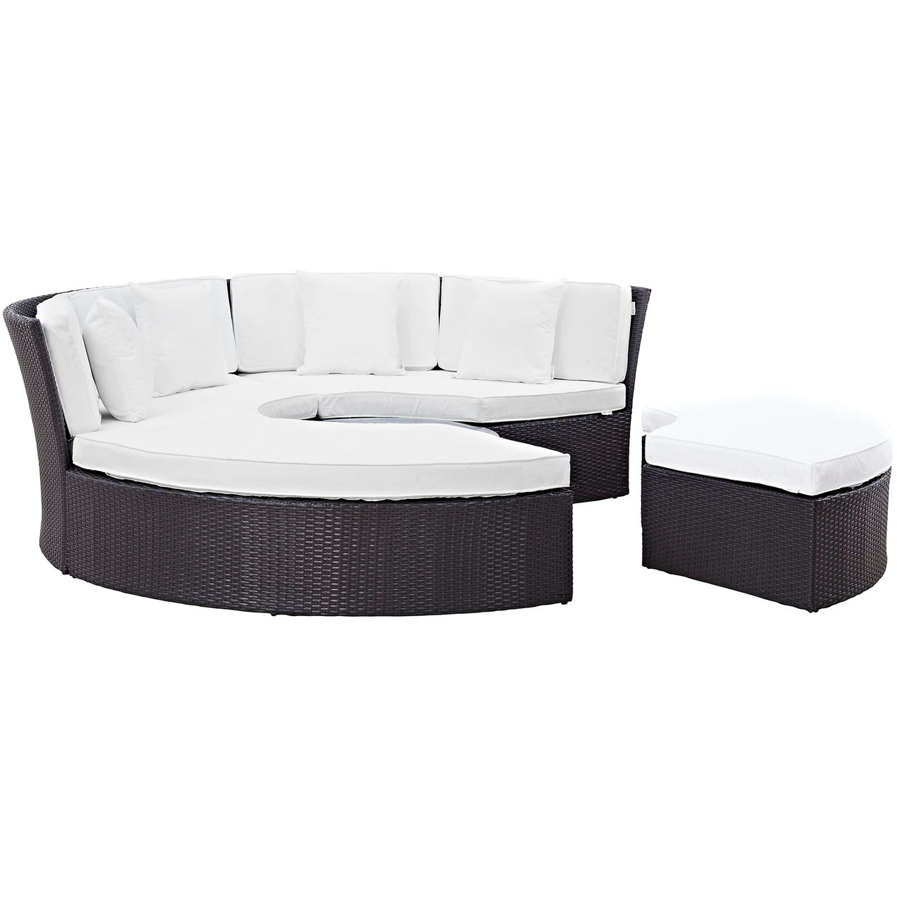 Convene Circular Outdoor Patio Daybed Set, Espresso & White