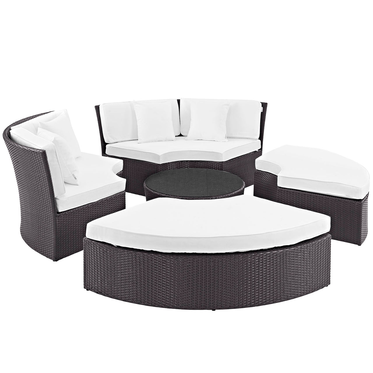 Convene Circular Outdoor Patio Daybed Set, Espresso & White