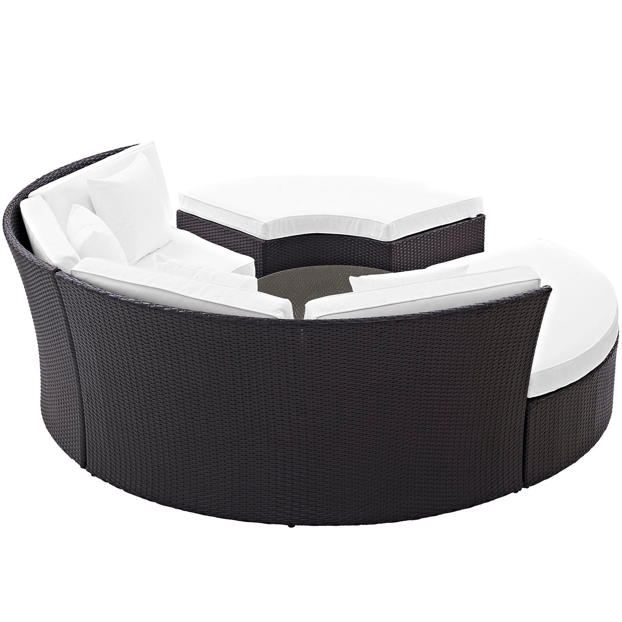 Convene Circular Outdoor Patio Daybed Set, Espresso & White