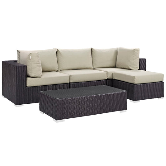 Conversation 5-Piece Alfresco Sectional Set, Espresso & Beige