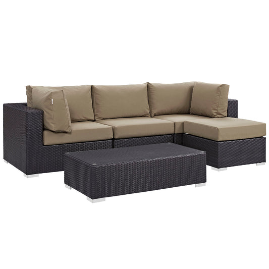 Conversation 5-Piece Alfresco Sectional Set, Espresso & Mocha