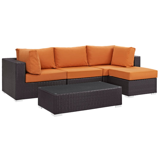 Conversation 5-Piece Alfresco Sectional Set, Espresso & Orange