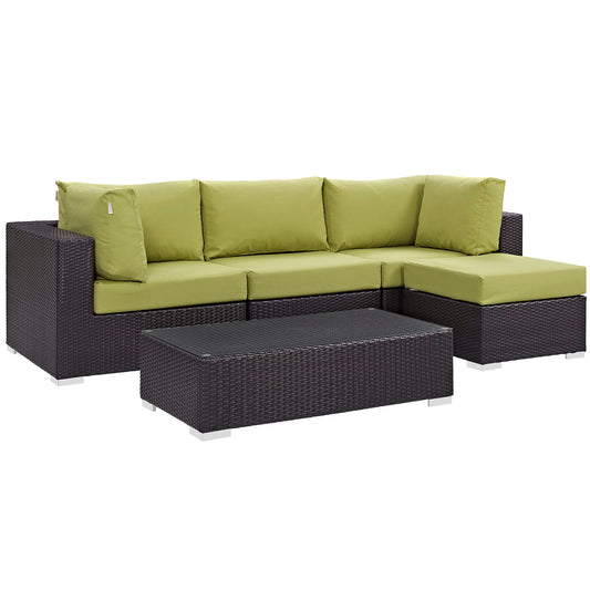 Conversation 5-Piece Alfresco Sectional Set, Espresso & Peridot