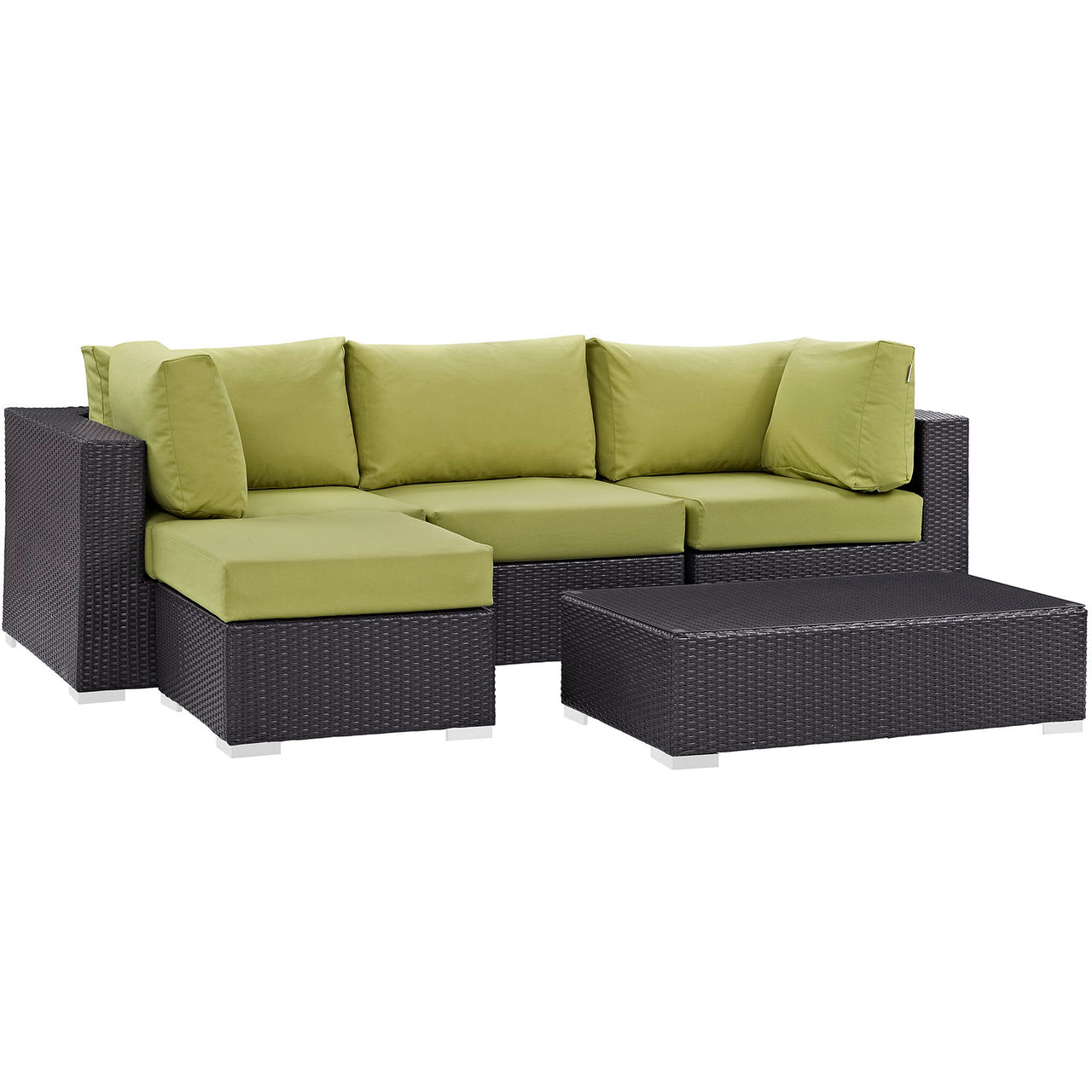 Convene 5 Piece Outdoor Patio Sectional Set, Espresso & Peridot