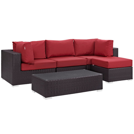 Conversation 5-Piece Alfresco Sectional Set, Espresso & Red