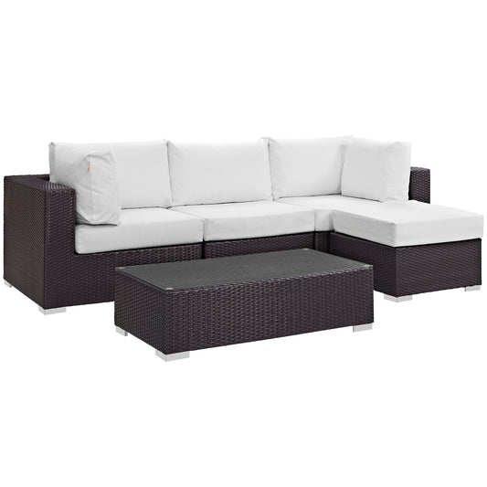 Conversation 5-Piece Alfresco Sectional Set, Espresso & White
