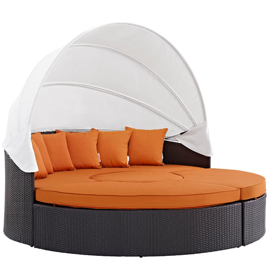 Conversation Alfresco Woven Canopy Sectional Daybed, Espresso & Orange