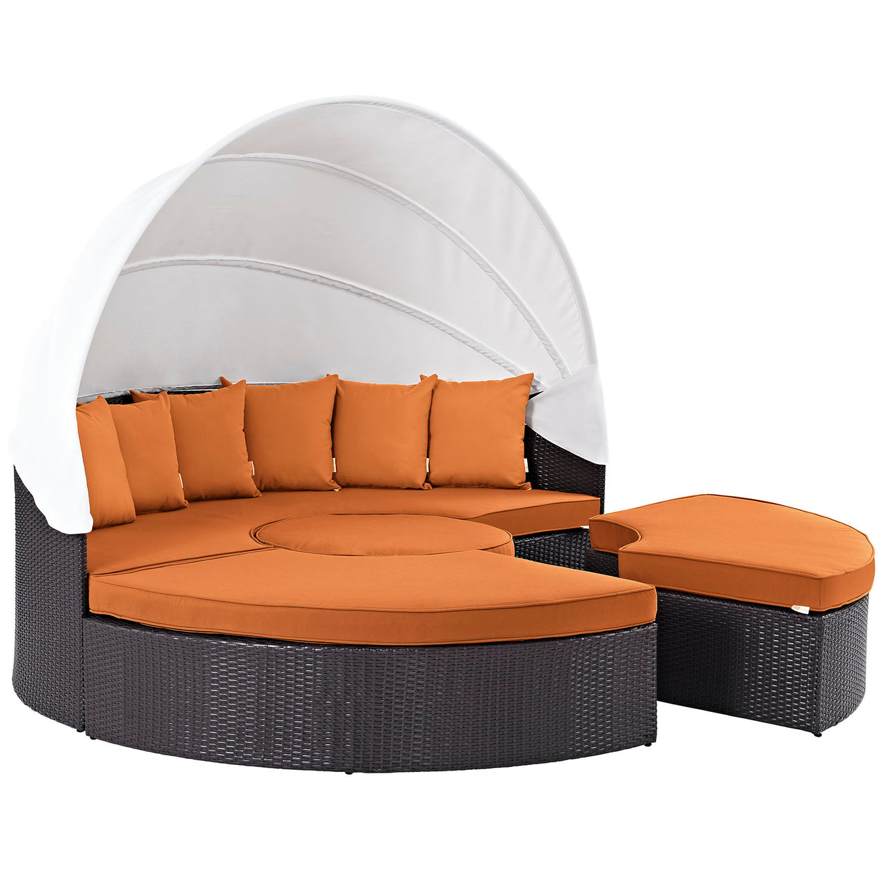 Conversation Alfresco Woven Canopy Sectional Daybed, Espresso & Orange