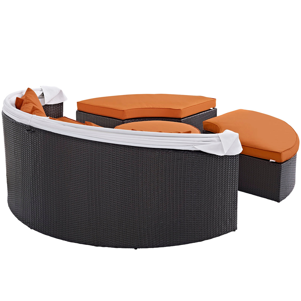Conversation Alfresco Woven Canopy Sectional Daybed, Espresso & Orange
