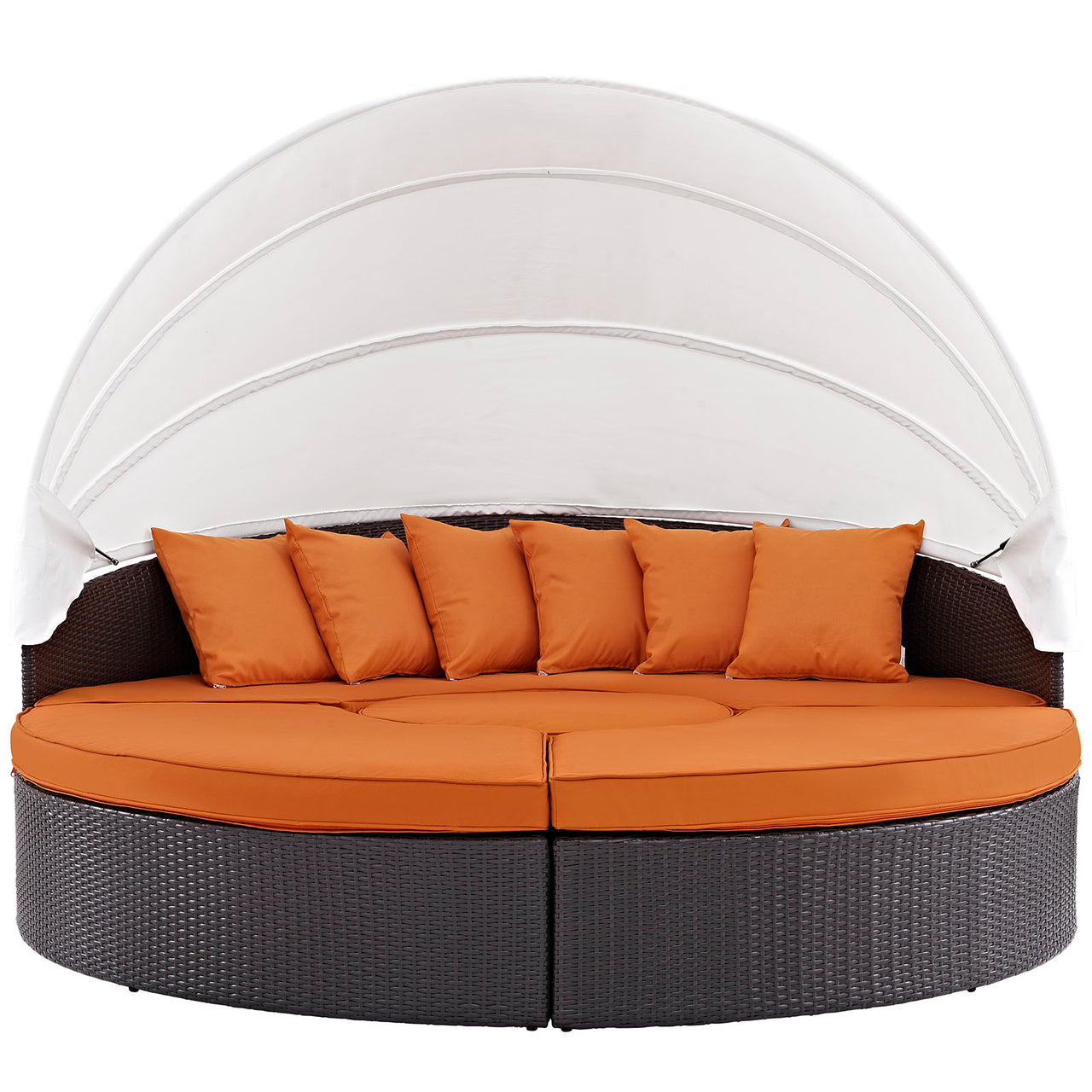 Conversation Alfresco Woven Canopy Sectional Daybed, Espresso & Orange
