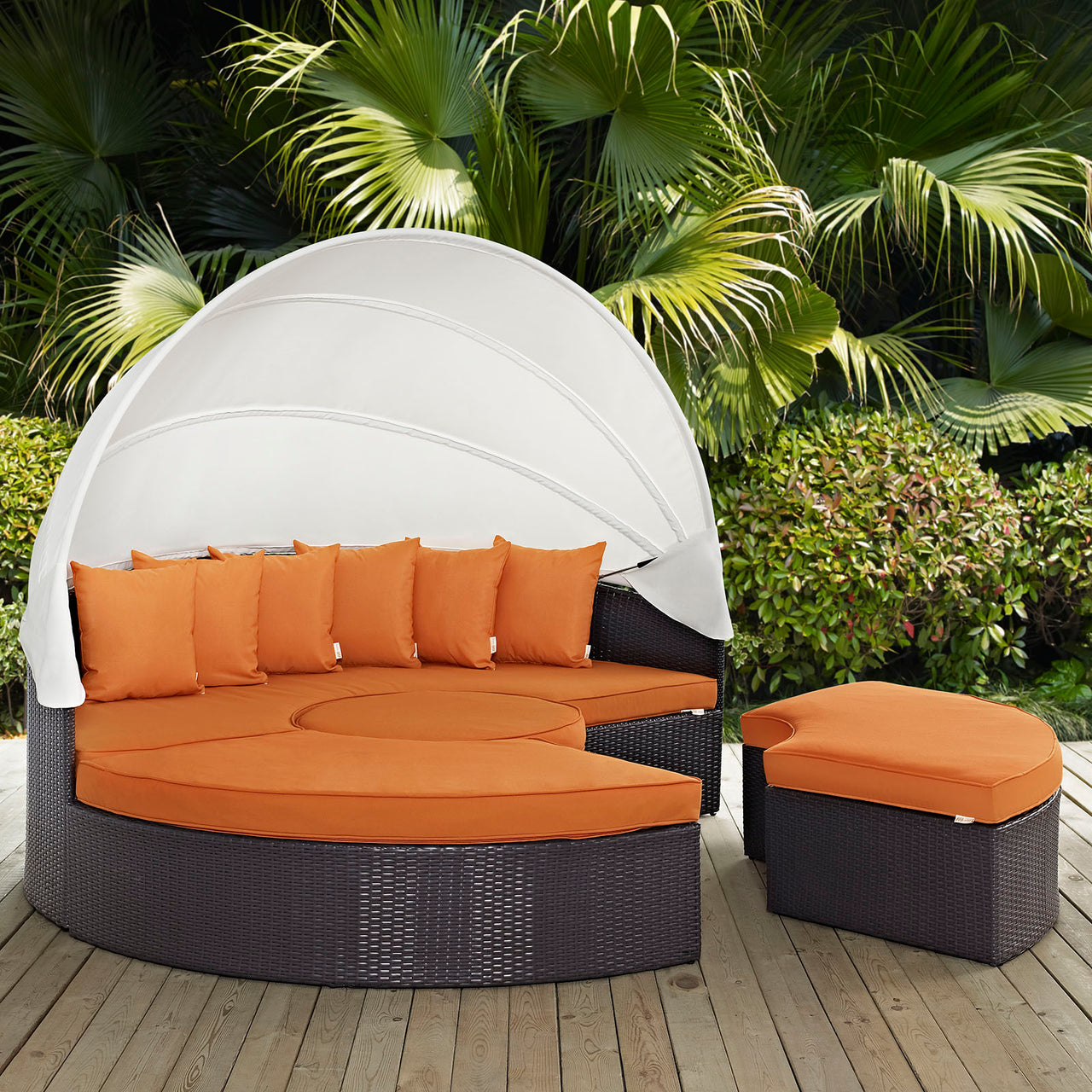 Conversation Alfresco Woven Canopy Sectional Daybed, Espresso & Orange