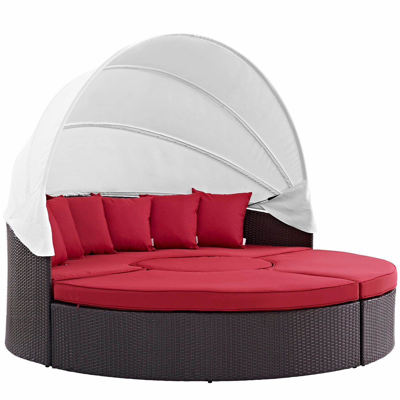 Convene Outdoor Patio Wicker Rattan Canopy Sectional Daybed, Espresso & Red
