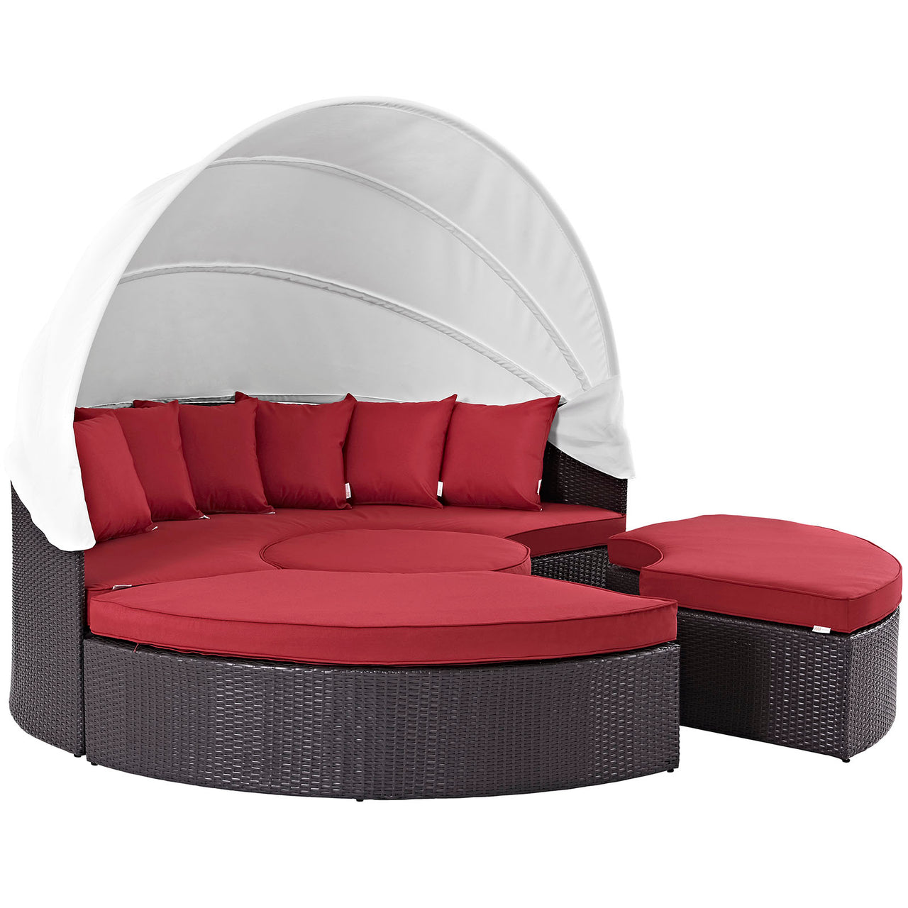 Convene Outdoor Patio Wicker Rattan Canopy Sectional Daybed, Espresso & Red