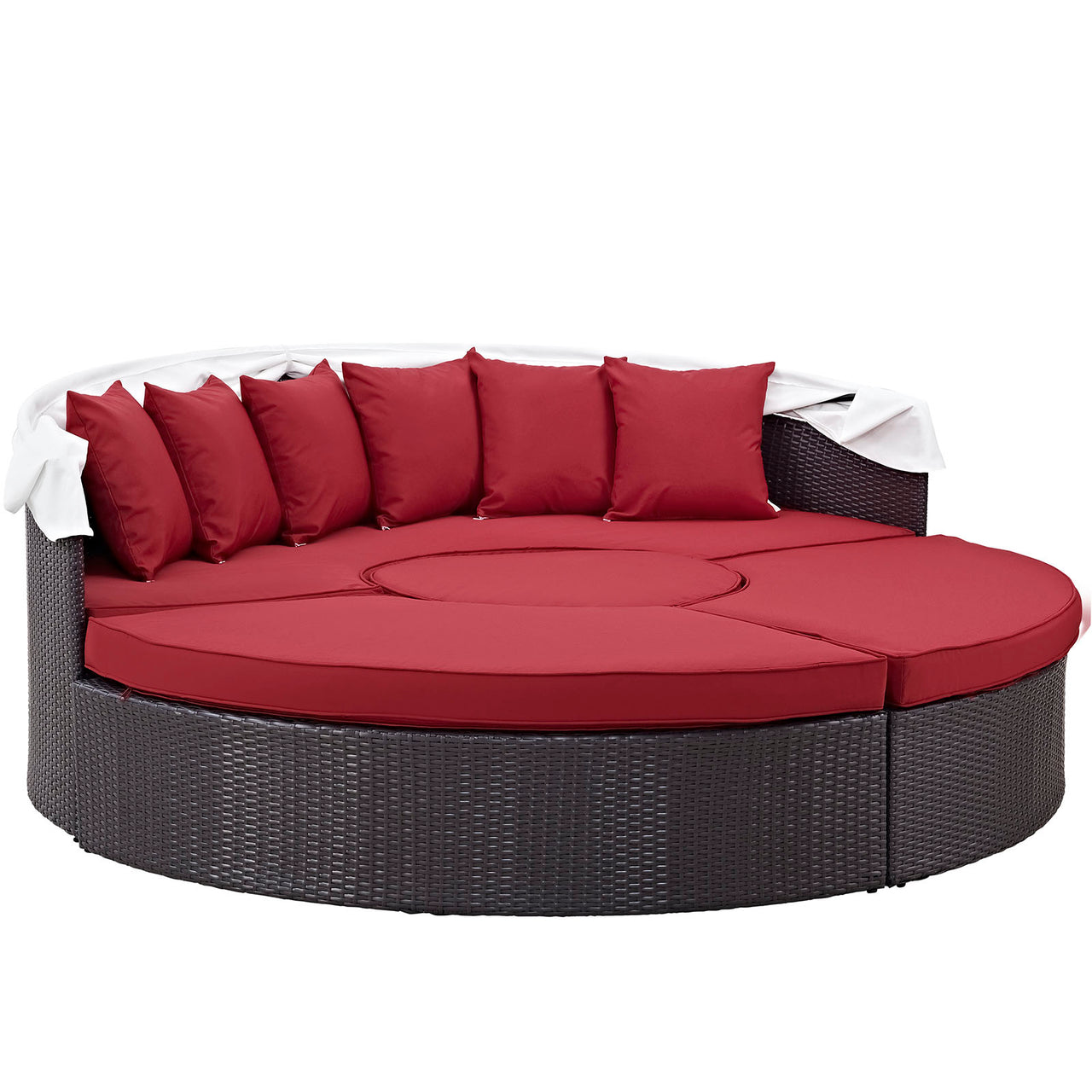 Convene Outdoor Patio Wicker Rattan Canopy Sectional Daybed, Espresso & Red