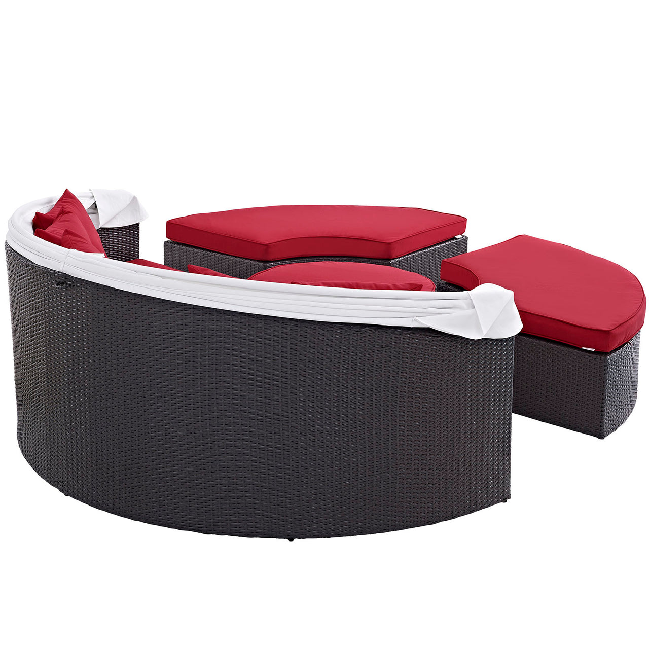 Convene Outdoor Patio Wicker Rattan Canopy Sectional Daybed, Espresso & Red