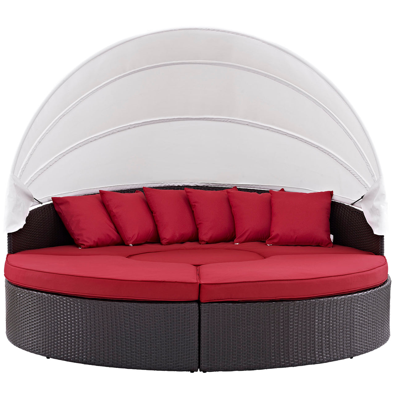 Convene Outdoor Patio Wicker Rattan Canopy Sectional Daybed, Espresso & Red