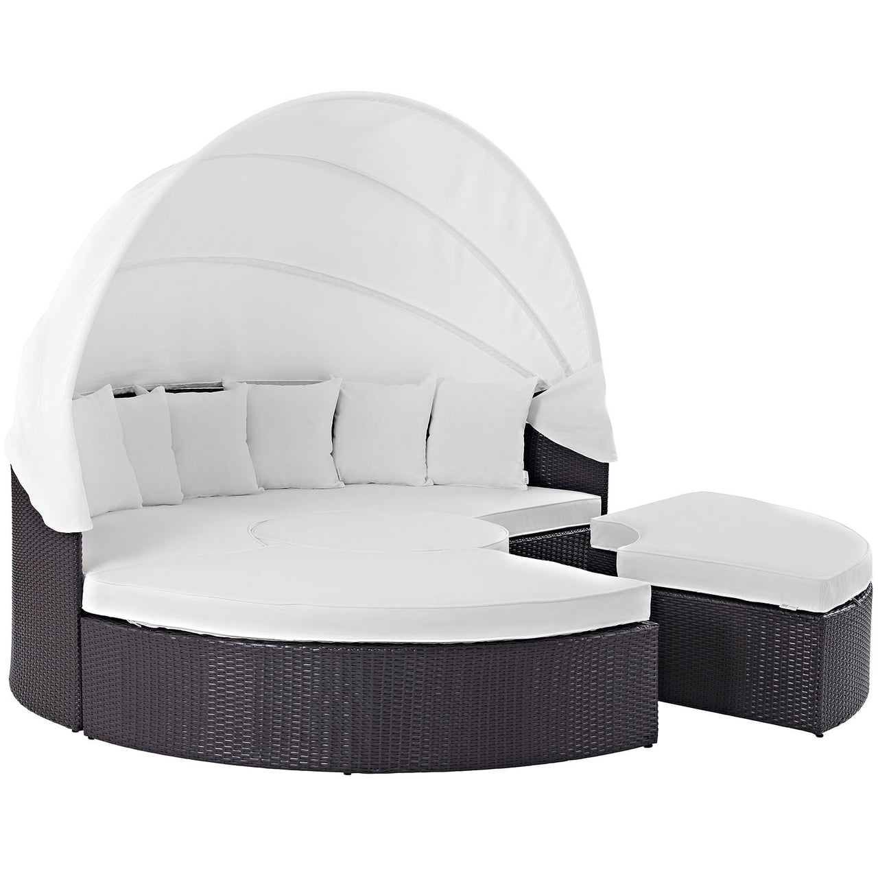 Conversation Alfresco Woven Canopy Sectional Daybed, Espresso & White