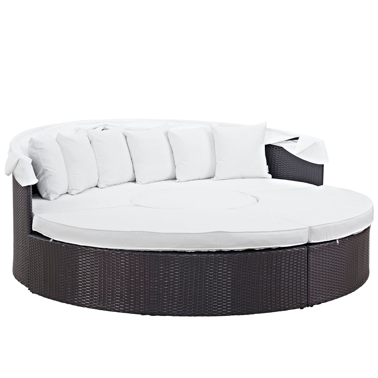 Conversation Alfresco Woven Canopy Sectional Daybed, Espresso & White