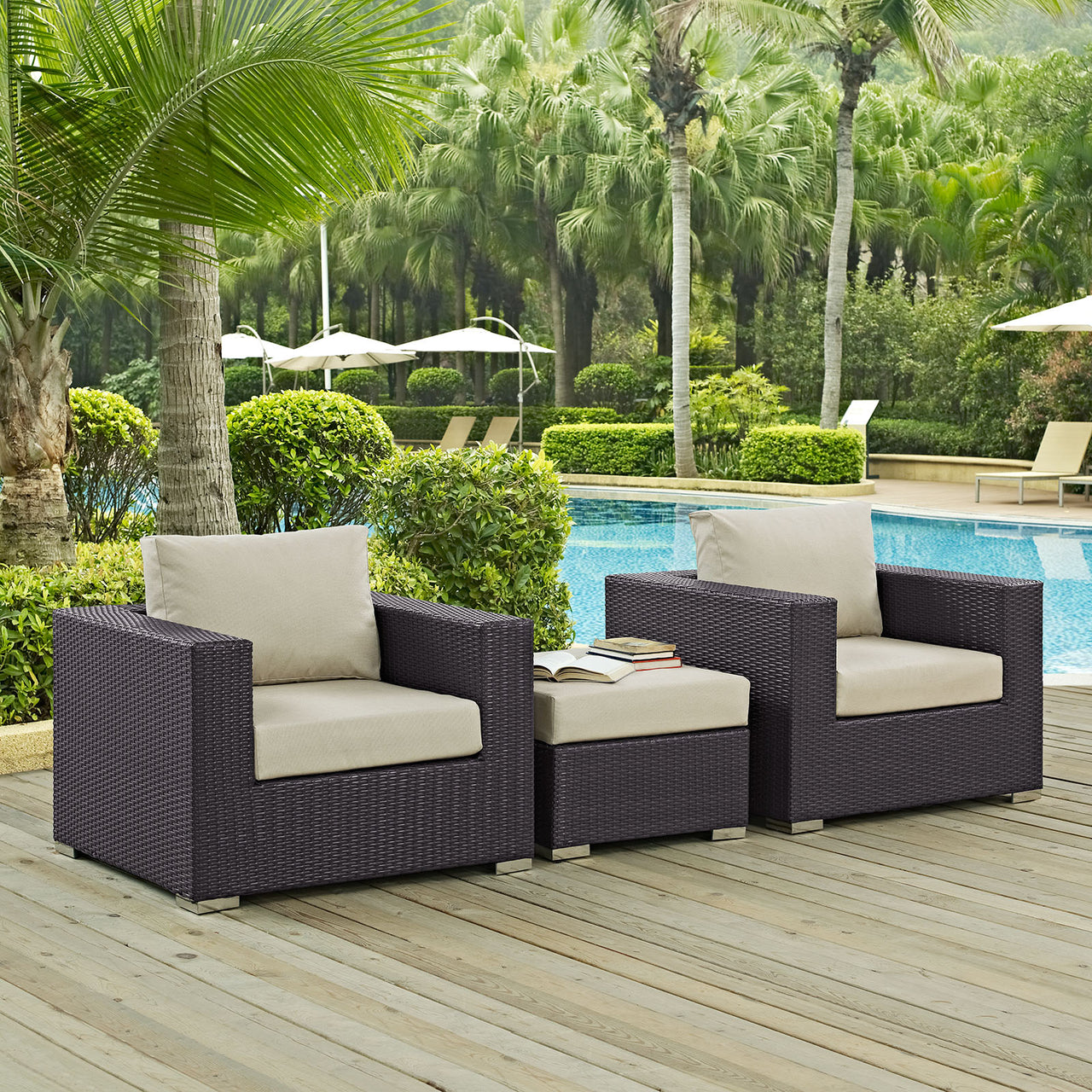 Conversation 3-Piece Alfresco Sofa Set, Espresso & Beige