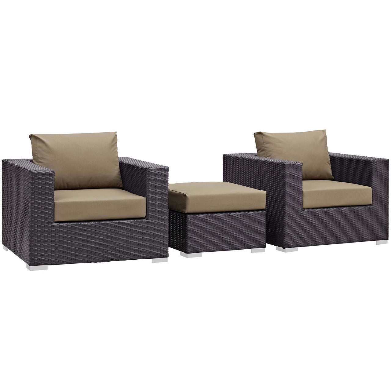 Convene 3 Piece Outdoor Patio Sofa Set, Espresso & Mocha