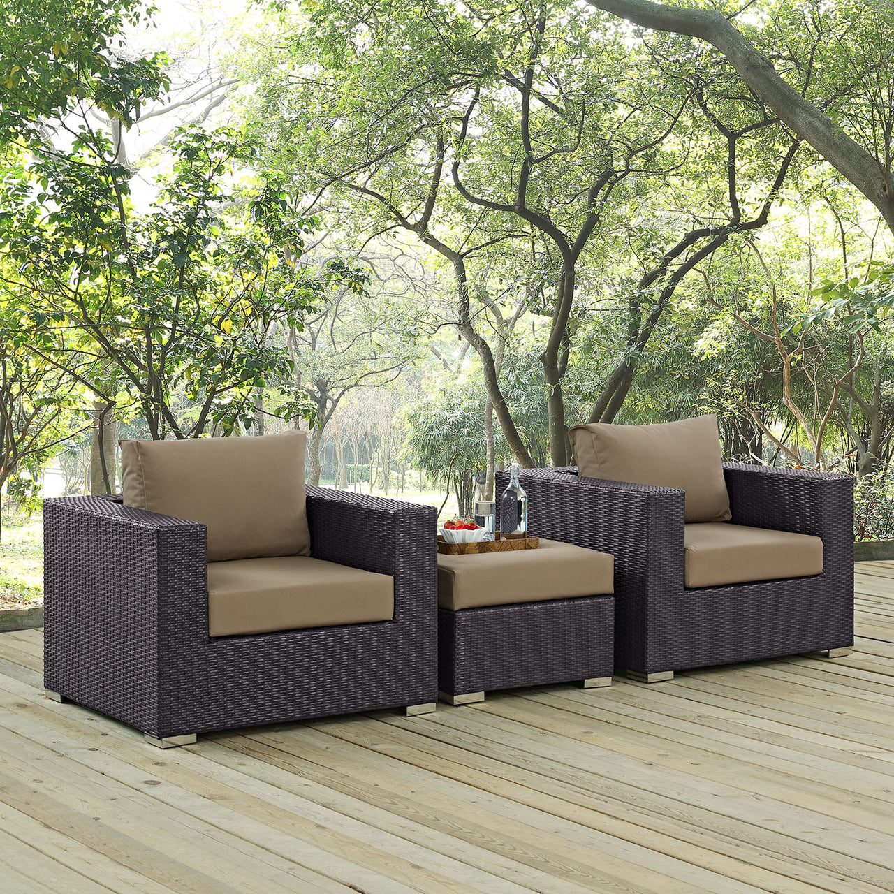 Convene 3 Piece Outdoor Patio Sofa Set, Espresso & Mocha