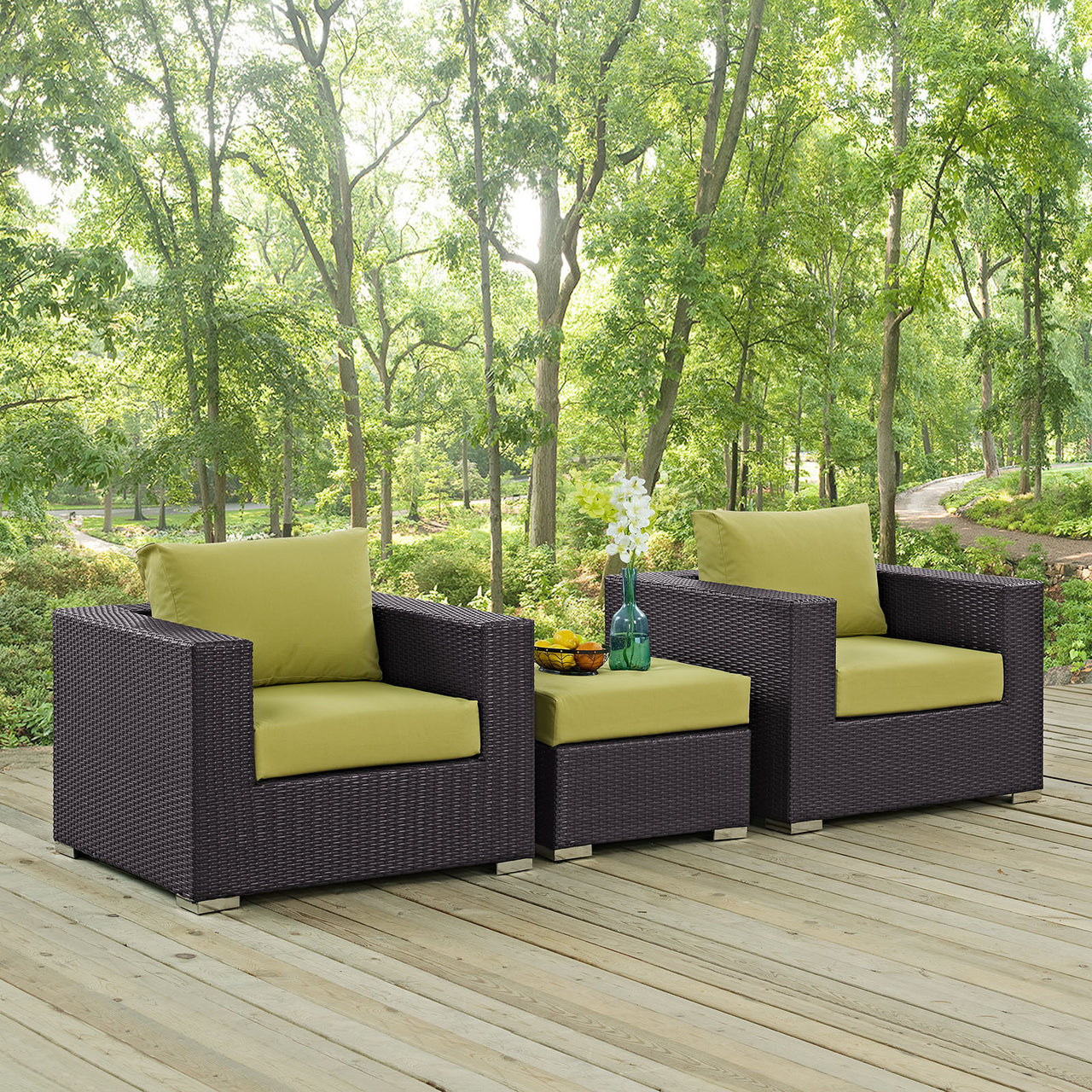 Convene 3 Piece Outdoor Patio Sofa Set, Espresso & Peridot
