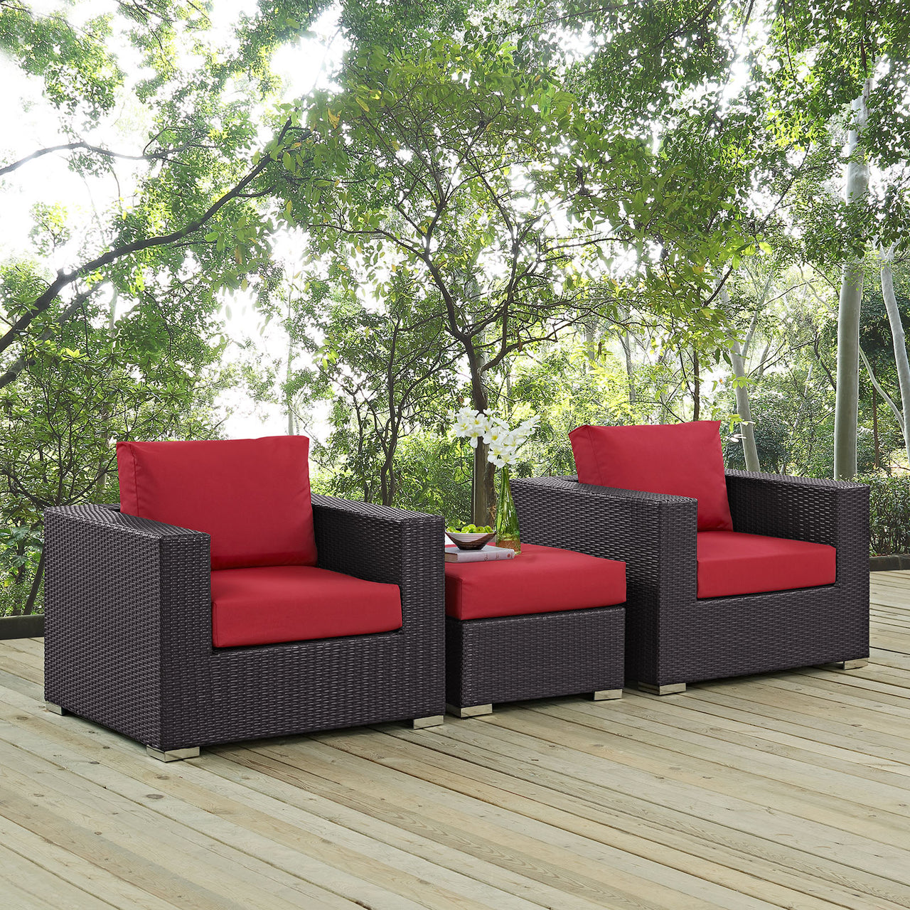 Conversation 3-Piece Alfresco Sofa Set, Espresso & Red