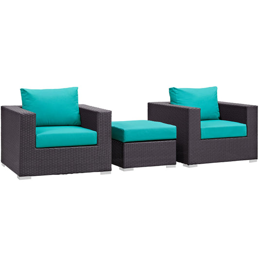 Conversation 3-Piece Alfresco Sofa Set, Espresso & Turquoise
