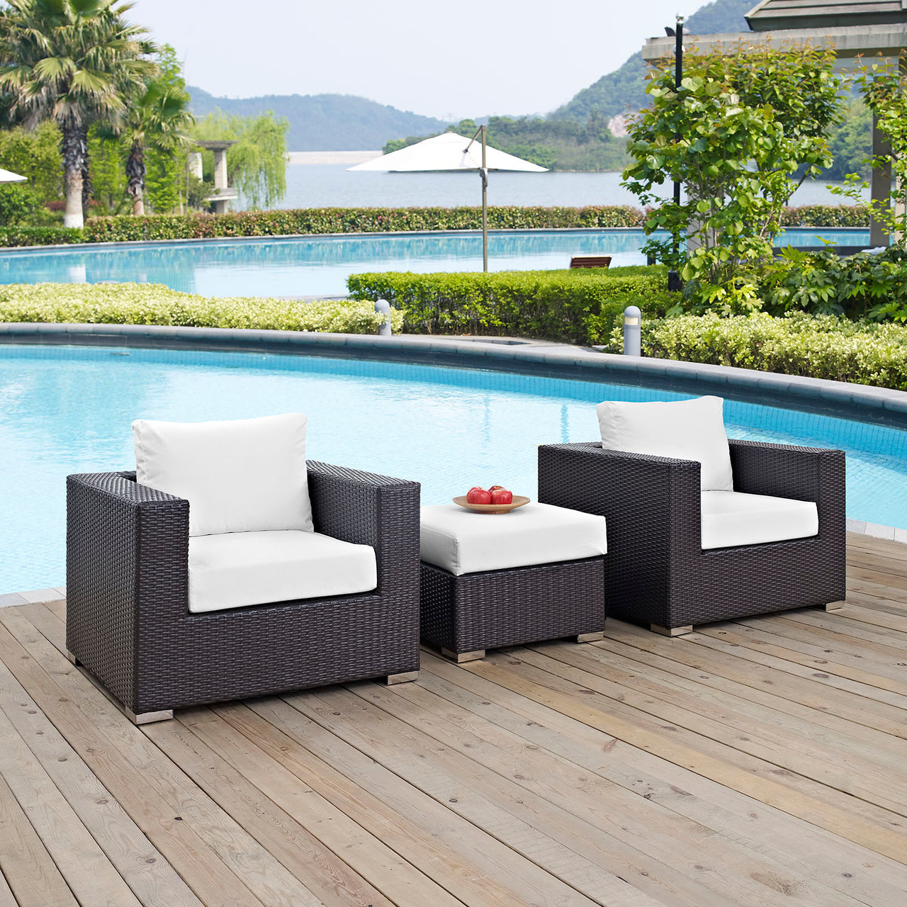 Conversation 3-Piece Alfresco Sofa Set, Espresso & White