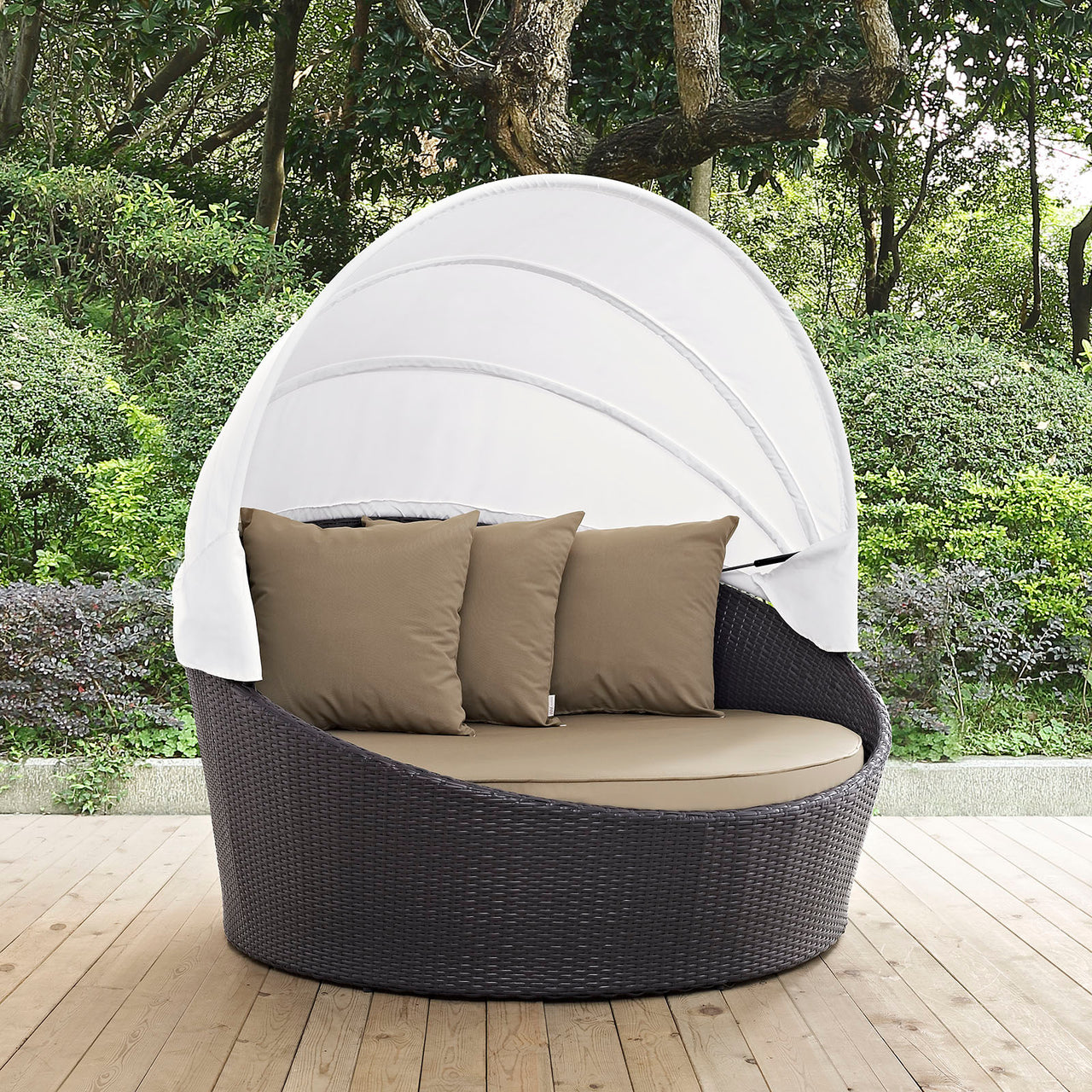 Convene Canopy Outdoor Patio Daybed, Espresso & Mocha