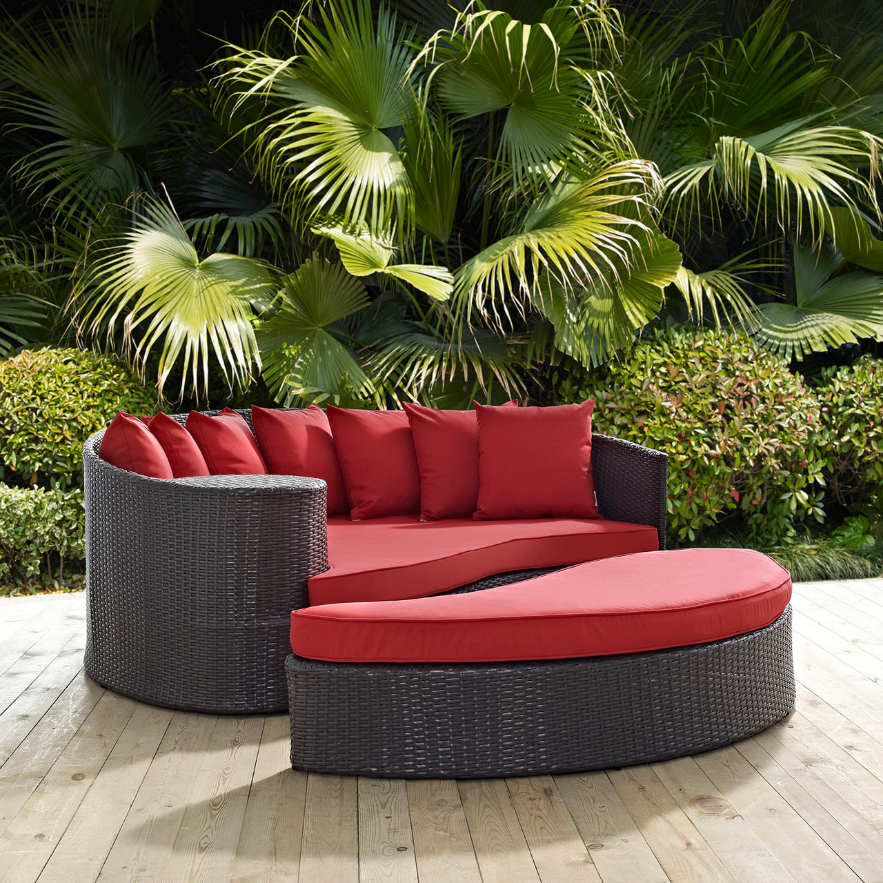 Convene Outdoor Patio Daybed, Espresso & Red