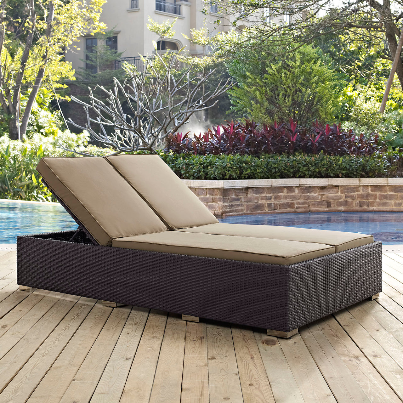 Convene Double Outdoor Patio Chaise, Espresso & Mocha