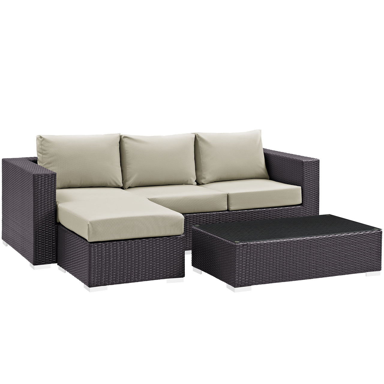 Convene 3 Piece Outdoor Patio Sectional, Espresso & Beige