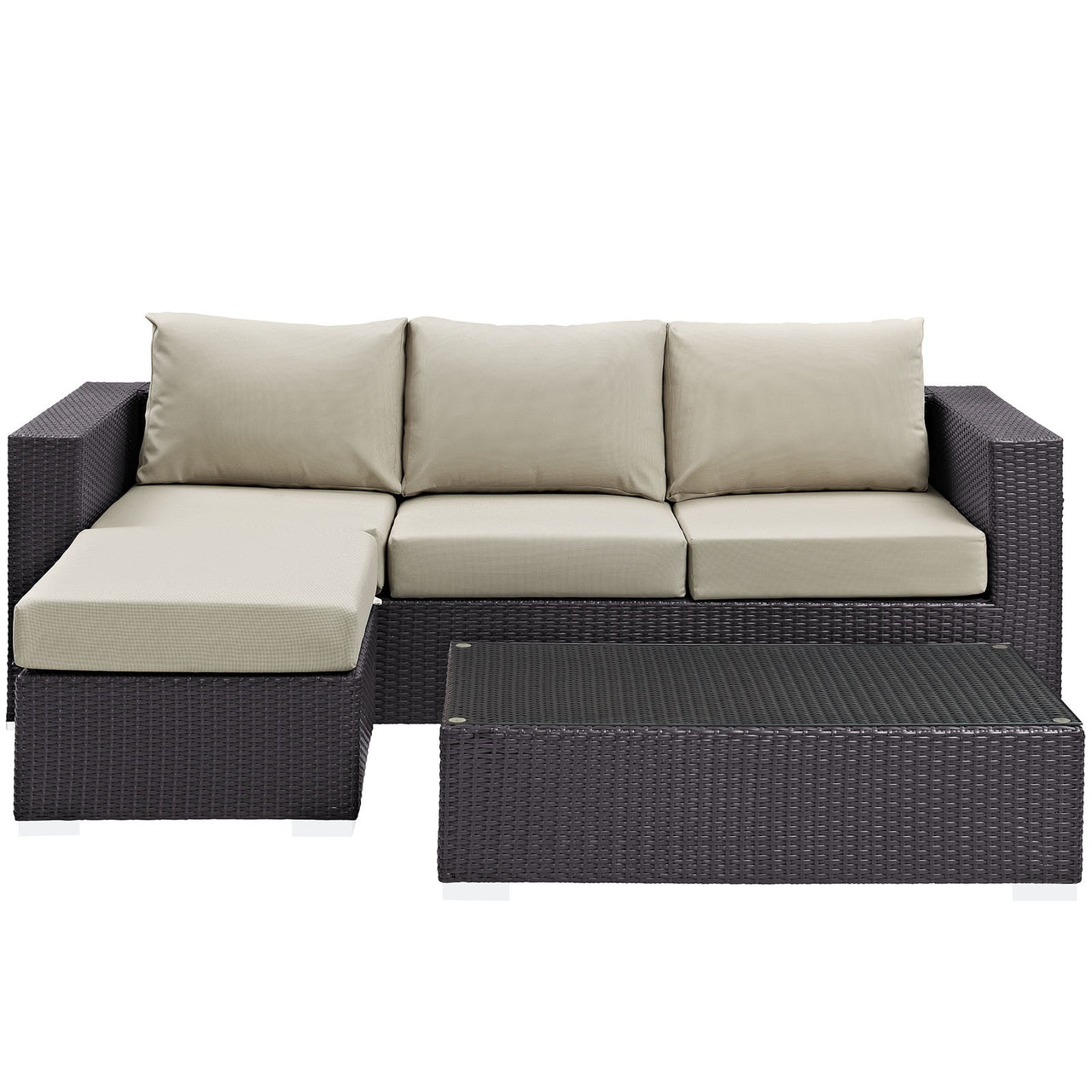 Convene 3 Piece Outdoor Patio Sectional, Espresso & Beige