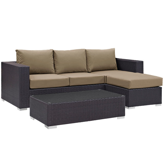 Conversation 3-Piece Alfresco Sectional, Espresso & Mocha