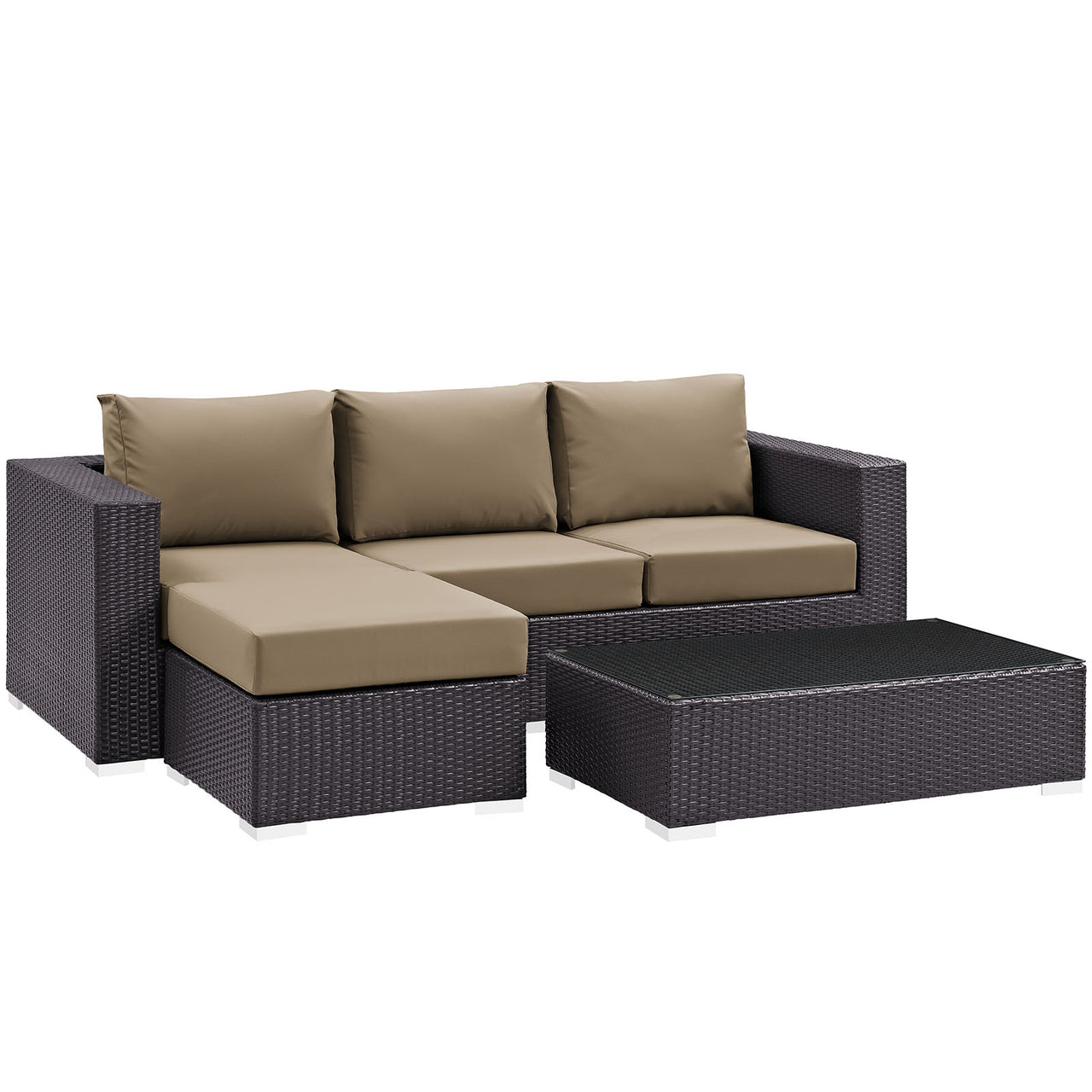 Conversation 3-Piece Alfresco Sectional, Espresso & Mocha